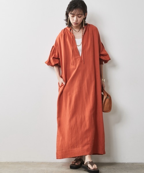 「CHIC STYLE」 長袖ワンピース 5L オレンジ レディース_画像9