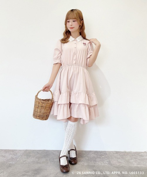 F i.n.t（フィント） ワンピース 半袖 ボリュームフリルヘムクレリック