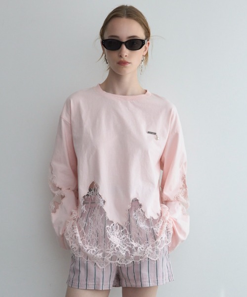 JOSE MOON（ジョゼムーン） tシャツ LACE DOCKING LONG TEE/レース