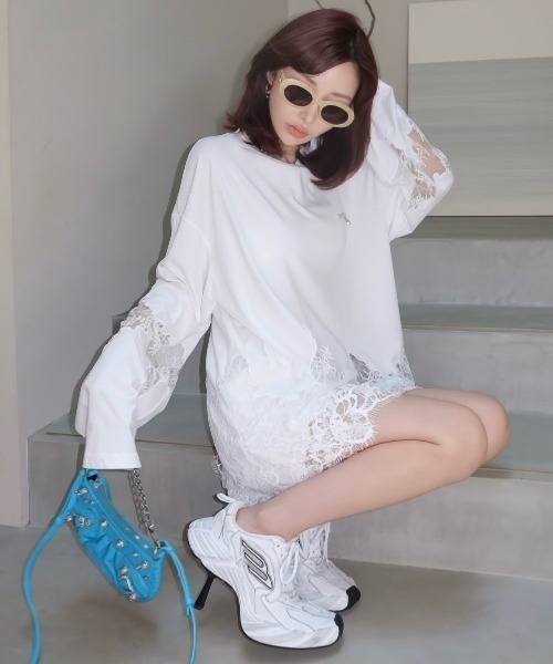 JOSE MOON（ジョゼムーン） tシャツ LACE DOCKING LONG TEE/レース