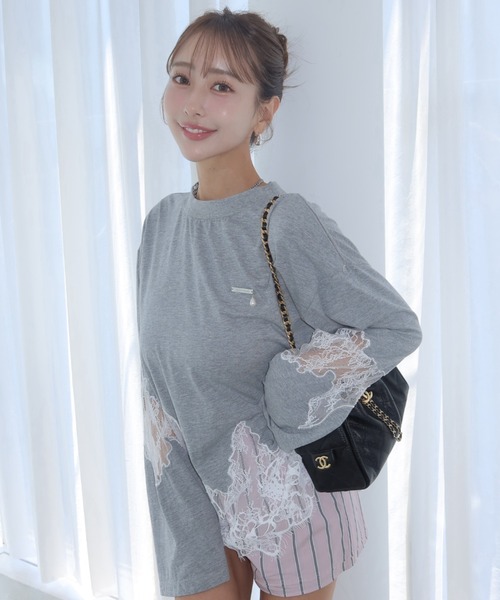 JOSE MOON（ジョゼムーン） tシャツ LACE DOCKING LONG TEE/レース