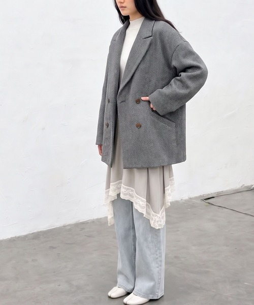 極美品 シルク混 ファビオ生地 テーラードジャケット 茶 48 L相当 日本製 aimoha（アイモハ） ジャケット テーラードジャケット aimoha/ミドル丈