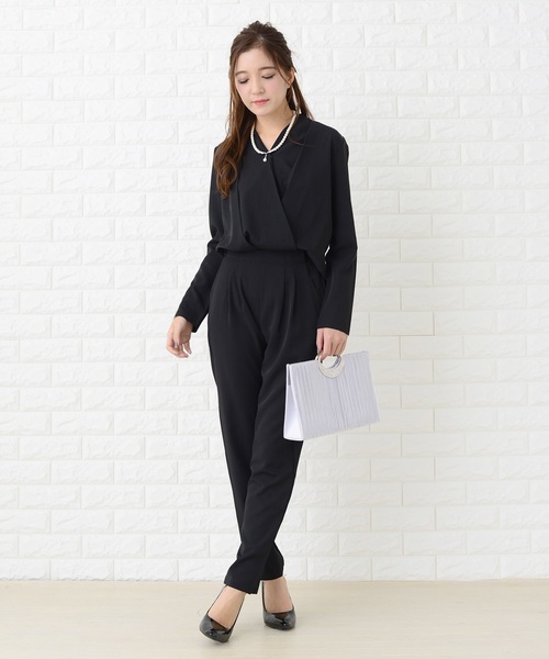 Lace Ladies パンツドレス カシュクールフロント長袖