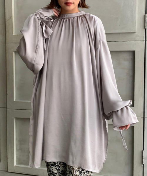 チュニック 【2021S/S New Arrival】サテン前後2WAYスタンドカラーシャツチュニック チュニック 【2021S/S New Arrival】サテン前後2WAYスタンドカラーシャツチュニック