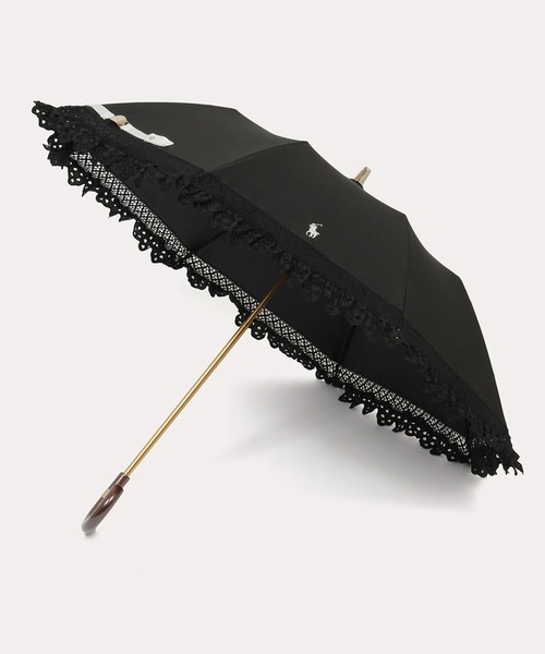 美品✨ポロラルフローレン　黒　折りたたみ傘　日傘　晴雨兼用　フリル　パラソル POLO RALPH LAUREN（ポロ・ラルフローレン） 折りたたみ傘 遮光 晴雨