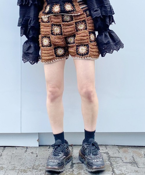 Candy Stripper パンツ FLOWER CROCHET KINT SHORT レディース