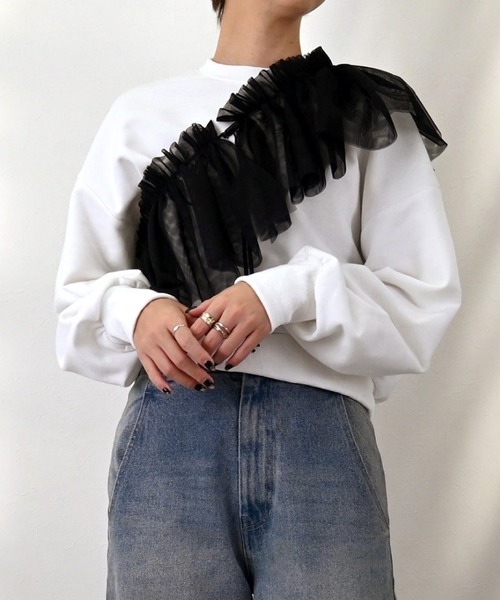 フリル付きマルチカラートップス つけ襟 付け襟 チュール マルチウェイフリルカラー 31530A132