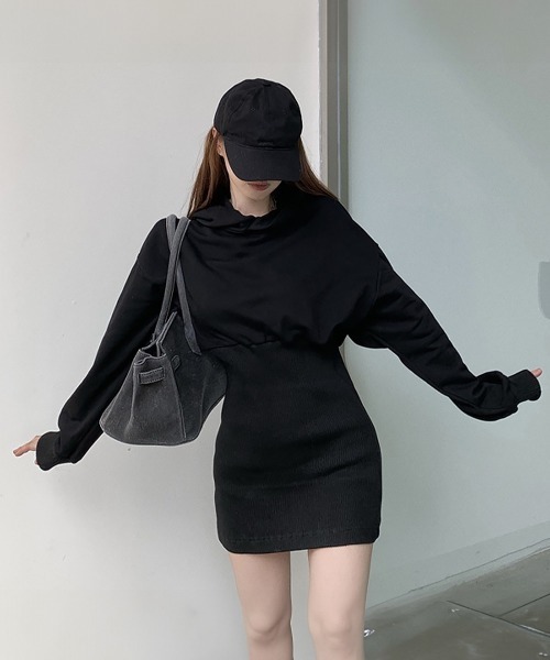 miniministore ワンピース スウェットワンピ フード付き 長袖 黒