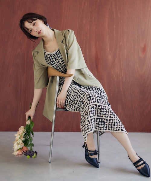 mysty woman タックスリーブアソートジャケット　グレイッシュベージュ mysty woman ジャケット テーラードジャケット 「追加1」タック