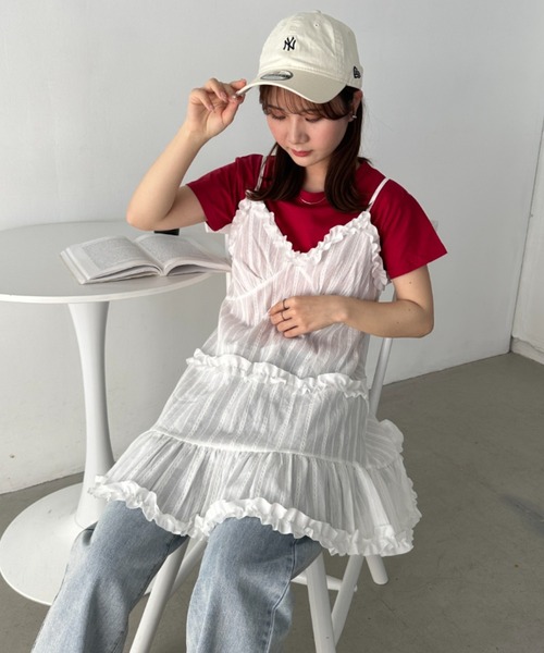 日本製 CLEA チュニック レイヤードキャミチュニック フリルデザイン トップス