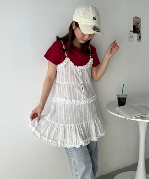 CLEA チュニック フリルデザイン レイヤードキャミチュニック