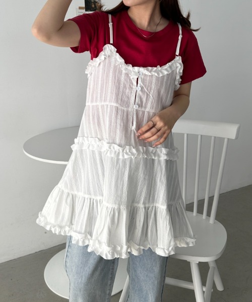 CLEA チュニック フリルデザイン レイヤードキャミチュニック