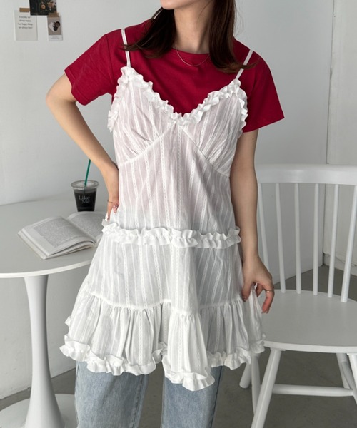 CLEA チュニック フリルデザイン レイヤードキャミチュニック