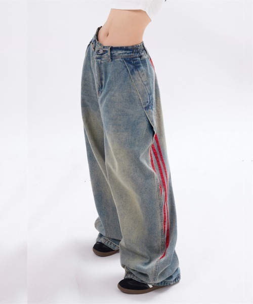 mushwear（マッシュウェア） ワイドパンツ ジーンズ トリプルライン 