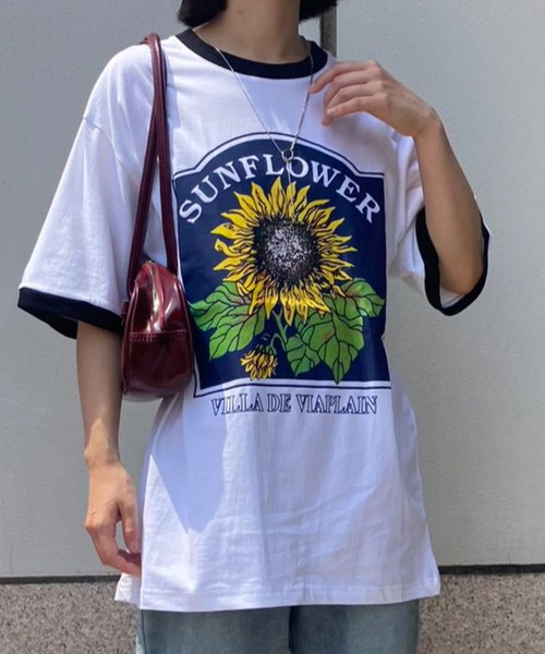 tシャツ Tシャツ ひまわりリンガーTシャツ レディース : ZOZOTOWN  