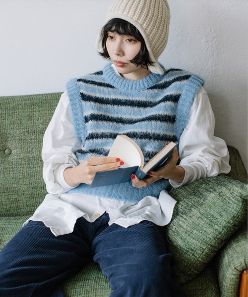 ベスト ジレ border knit vest レディース