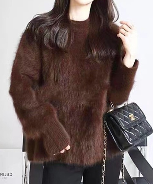 deux amour ニット セーター シャギーニット長袖プルオーバー