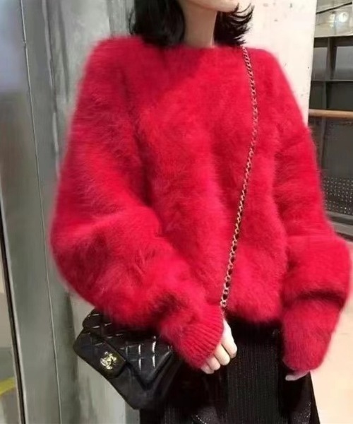 deux amour ニット セーター シャギーニット長袖プルオーバー