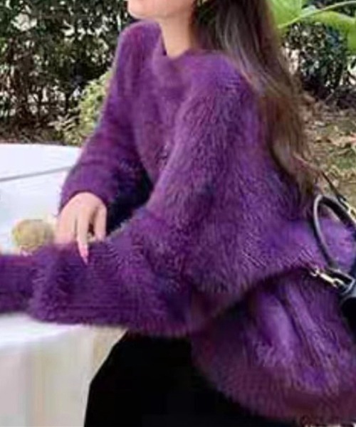 deux amour ニット セーター シャギーニット長袖プルオーバー