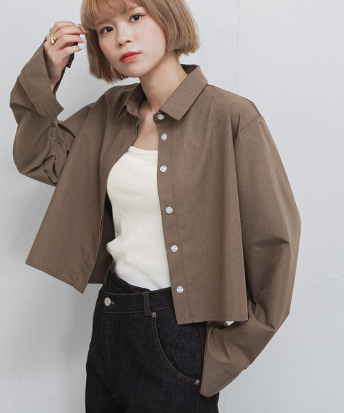 ブラウス シャツ ベーシックカラークロップドシャツ レディース