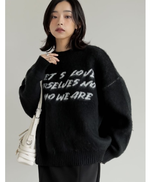 ニット セーター 「2024-25 WINTER COLLECTION」配色メッセージロゴシャギーニットトップス レディース