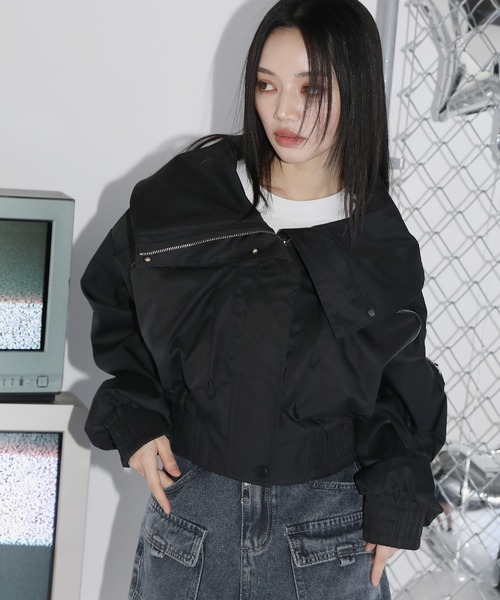 MISSGUIDED 長めの襟 フワフワ クロップド ジャケット MISSGUIDED Chiffon Long Sleeve Plunging Neckline Mini Wrap