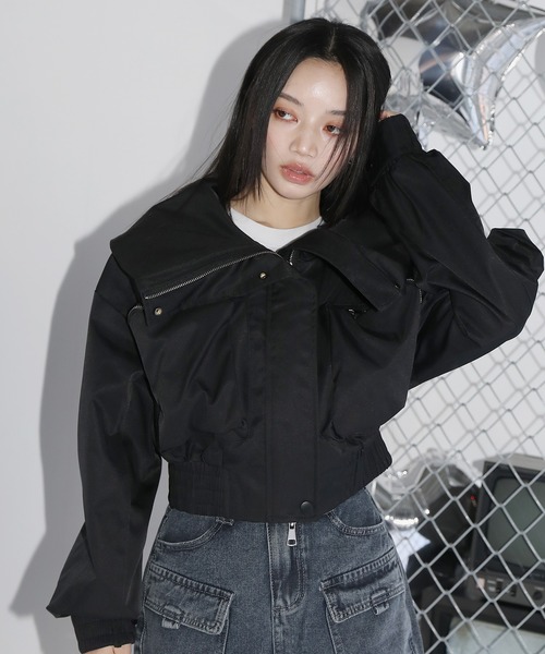 ojos オホス　グレー クロップド フード付きジャケット tops-02482 フロントポケット クロップドシャツ ブルー ブラック