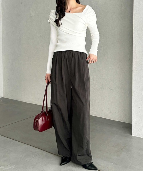 GeeRA（ジーラ） パンツ しぼ感が可愛いダブルタックナイロンカーブ