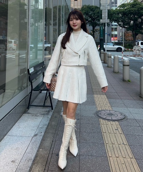 rienda（リエンダ） スカート ハイウエストツイードスコートショート