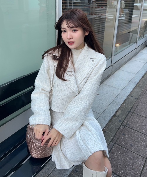 rienda（リエンダ） スカート ハイウエストツイードスコートショート