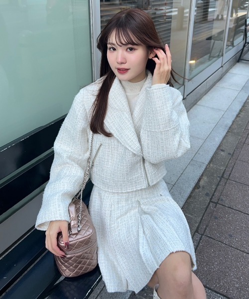 rienda（リエンダ） スカート ハイウエストツイードスコートショート