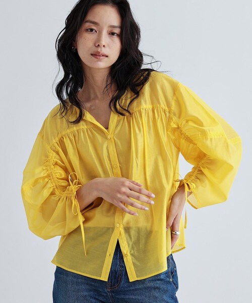 INDIVI GALLEST ブラウス シャツ 袖シャーリングシアーローンブラウス