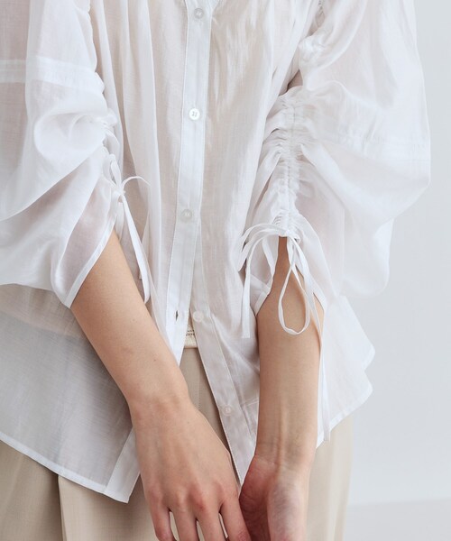 INDIVI GALLEST ブラウス シャツ 袖シャーリングシアーローンブラウス