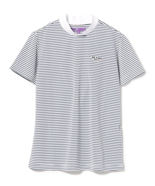 トレーナー スウェット PURPLE LABEL / 細ボーダー 半袖 モックネック シャツ レディース BEAMS GOLF トレーナー スウェット PURPLE LABEL / 細ボーダー