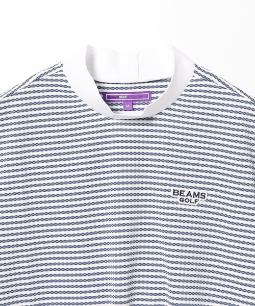 トレーナー スウェット PURPLE LABEL / 細ボーダー 半袖 モックネック シャツ レディース BEAMS GOLF トレーナー スウェット PURPLE LABEL / 細ボーダー