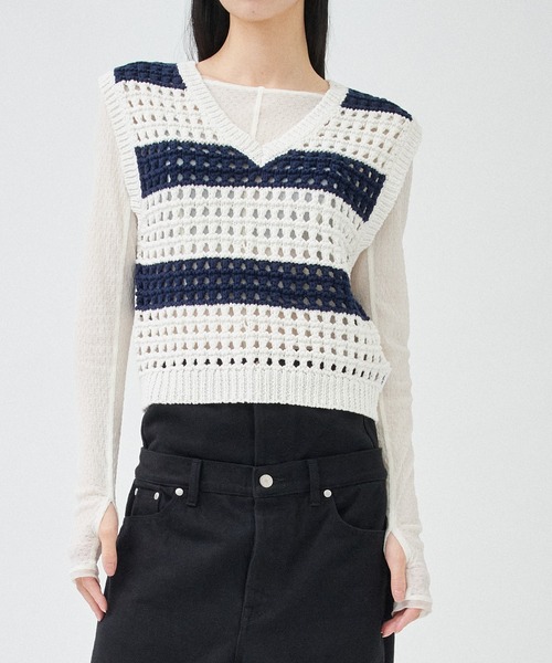ニット セーター 「BASICKS/ベーシックス」Stripe Rugby Womens Knit/ストライプラグビーニットベスト レディース