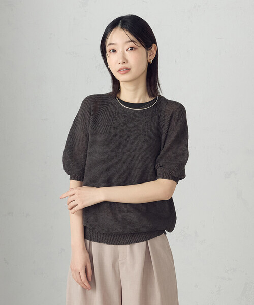 クリーニング済み　極美品　epidemique 和紙　編み込みベージュニット スパンコール透かし編みニット/洗える(ニット・セーター) | MK