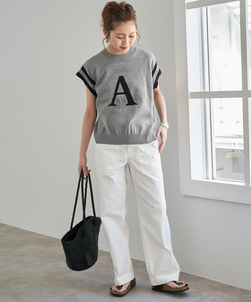 美品【Spick and Span】フレンチロゴニット グレー 肌触りがいい Spick Span（スピックアンドスパン）の「フレンチ