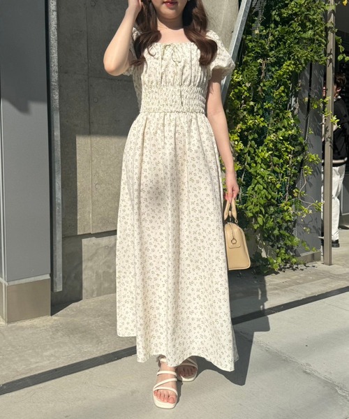 one after another NICE CLAUP ワンピース シャーリングパフスリーブ