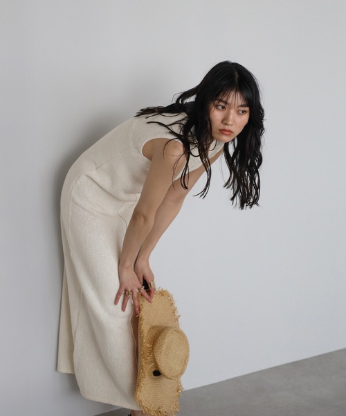 【美品】【麻99%】【L】LEONARD ノースリーブ サマーニット ワンピース ENC ワンピース sleeveless summer knit one piece / ノースリ