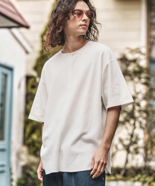 CAMBIO（カンビオ） tシャツ mt9656-Zip Up Henley Neck Waffle Cut