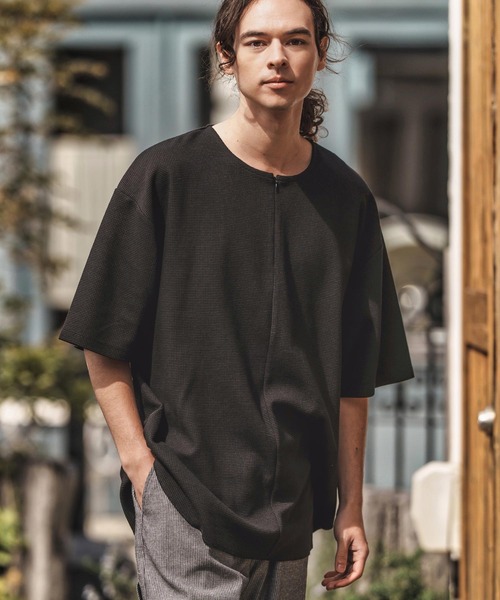 CAMBIO（カンビオ） tシャツ mt9656-Zip Up Henley Neck Waffle Cut