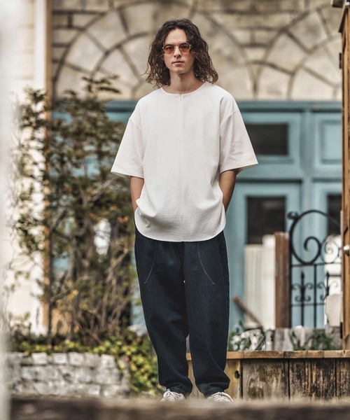 CAMBIO（カンビオ） tシャツ mt9656-Zip Up Henley Neck Waffle Cut