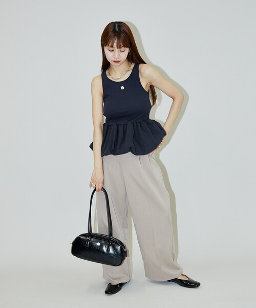 ルグランブルー、刺繍タンクトップ スクエアサマーニットタンクトップ/ブルー – Lumier