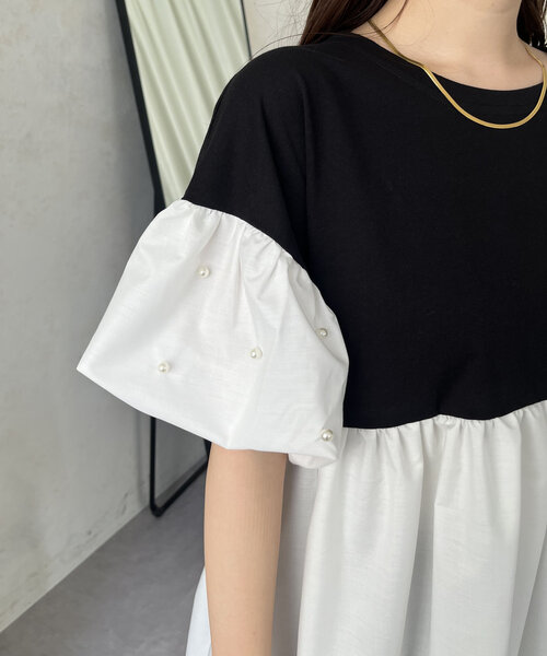 prose verse tシャツ パールバルーンスリーブドッキングペプラム