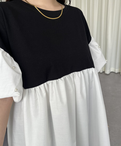 prose verse tシャツ パールバルーンスリーブドッキングペプラム