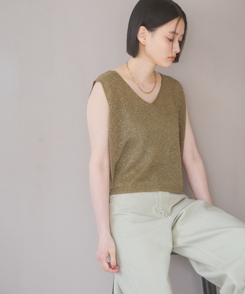 【Bibiy】新品未使用♡シルバー ラメノースリーブ ニット 新品タグ付き】Linoluce シルバー ラメノースリーブニット