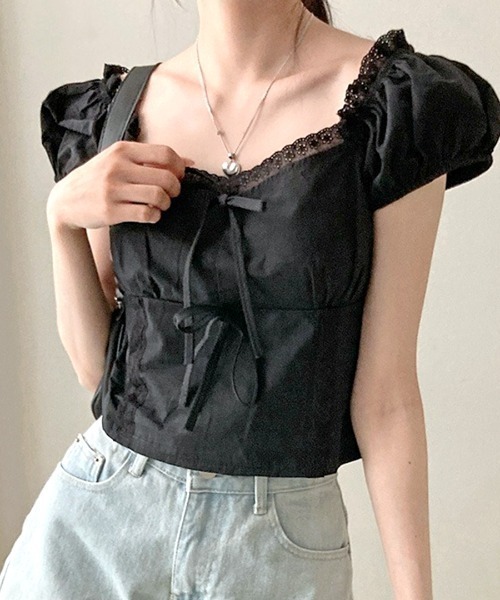 Riff（リフ） ブラウス シャツ 胸リボンフリルトップス レディース