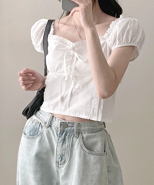 Riff（リフ） ブラウス シャツ 胸リボンフリルトップス レディース