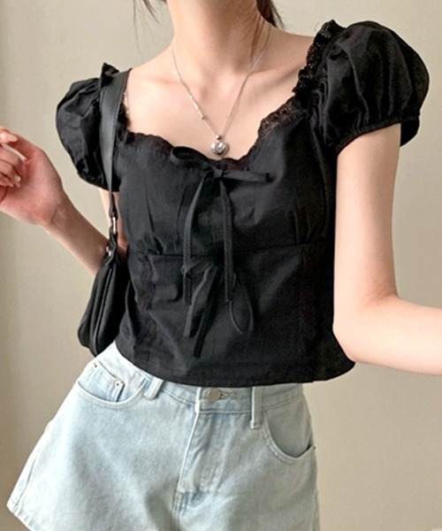 Riff（リフ） ブラウス シャツ 胸リボンフリルトップス レディース
